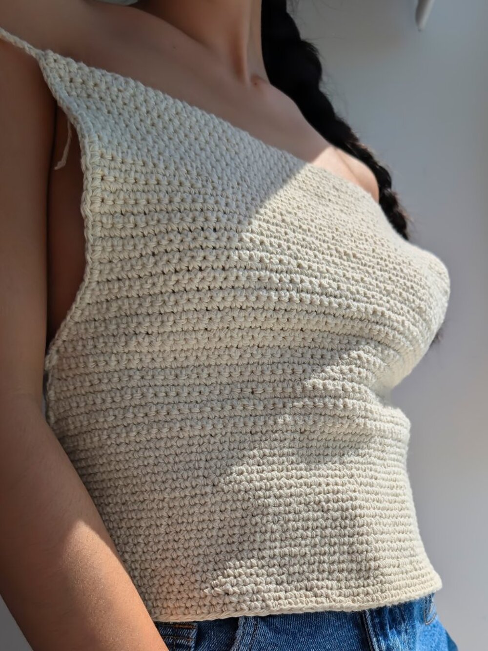 Handmade Cream Crochet Backless Apron Tank